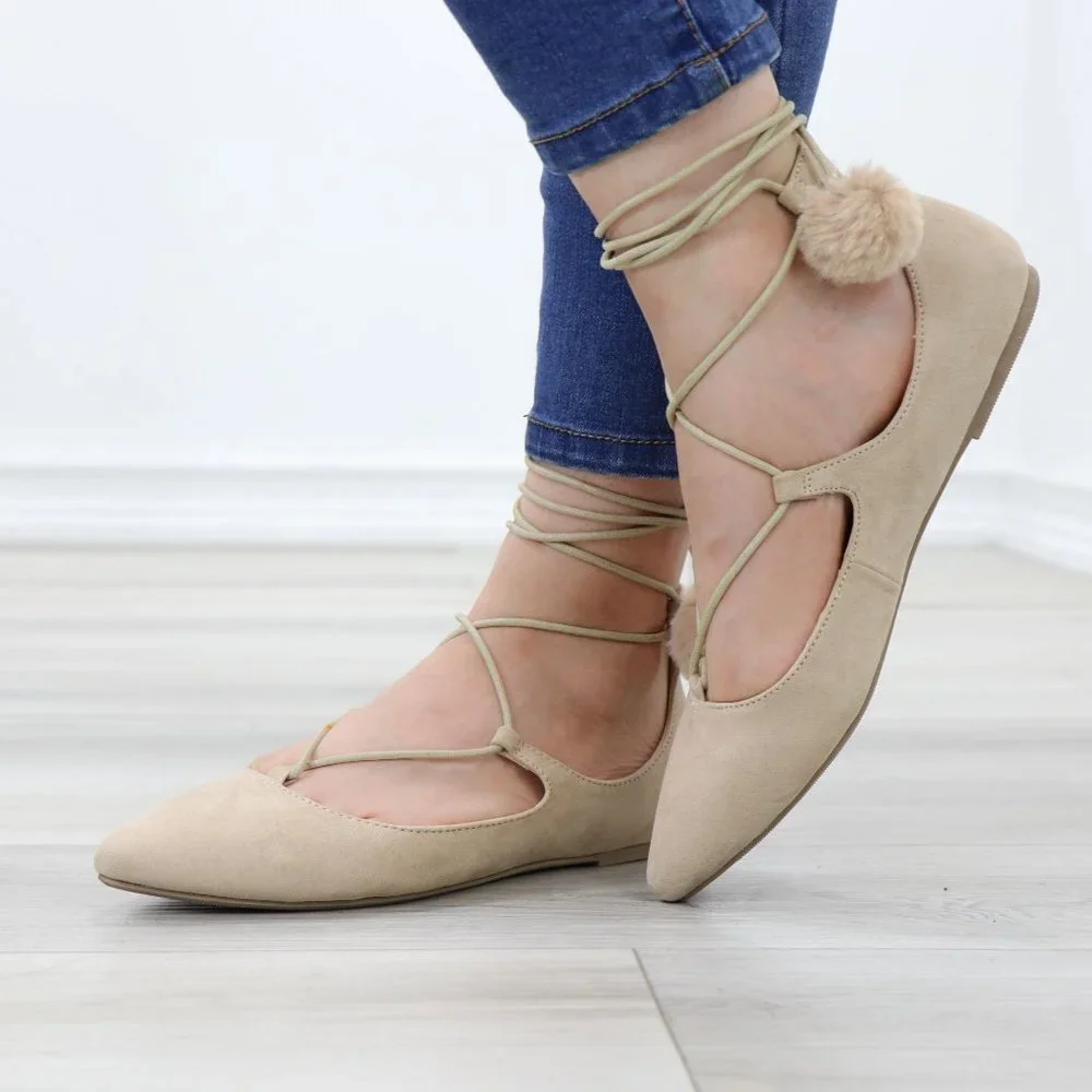 Pointed Toe Faux Suede Strappy Slip-On Flats - Picture 9 of 15